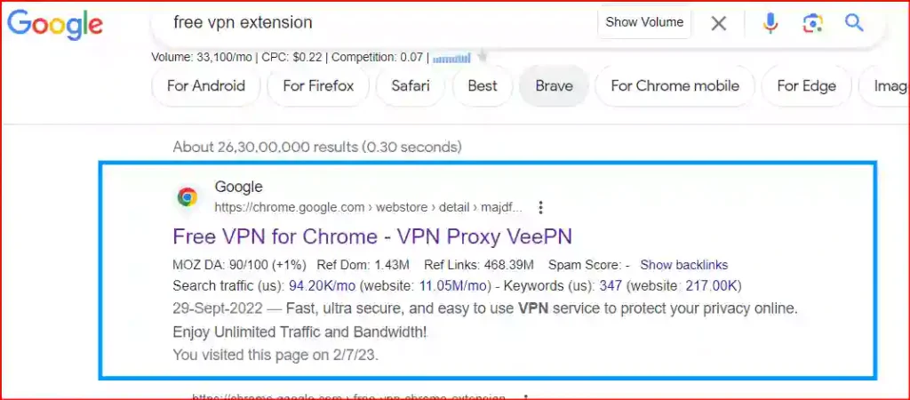 search free vpn extension